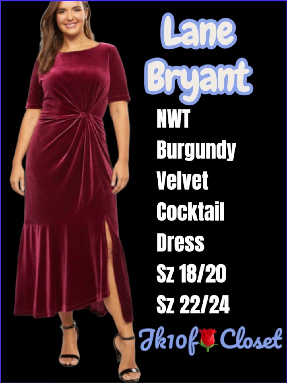 LOWEST🌺 NWT LANE BRYANT Sz 18/20 or 22/24 RICH BURGUNDY VELVET COCKTAIL DRESS